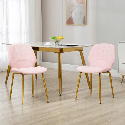 HOMCOM Velvet Dining Chairs Set of 2 Pink with Backrest