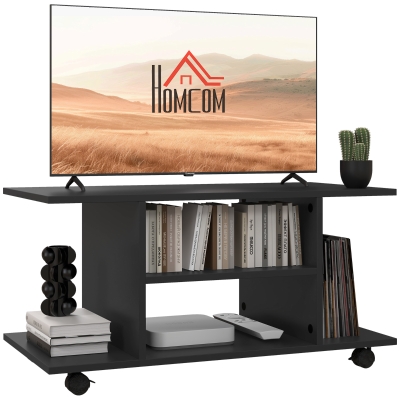 HOMCOM Modern TV Cabinet Stand Black with Storage Shelves