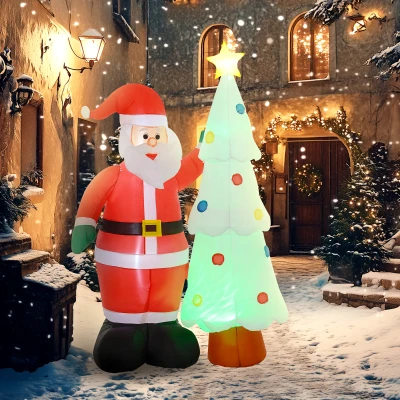 HOMCOM 7ft Inflatable Santa & Tree LED Yard Display