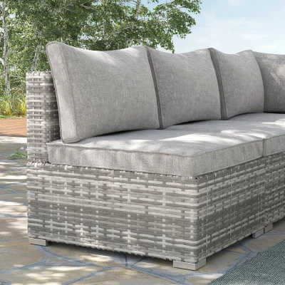 Outsunny Rattan Armless Chair with Cushions Light Grey