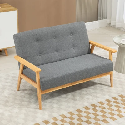 HOMCOM Modern 2-Seater Sofa Tufted Fabric Dark Grey