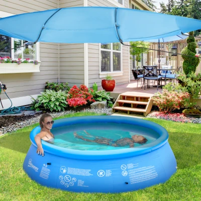 Outsunny Sonnenschutz für Pools, einfacher Aufbau, anpassbare Position, UV-Schutz, blau, 3,6 x 1,75 x 1,2 m