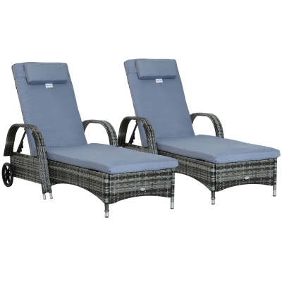 Outsunny 2PC Rattan Recliner Lounger Patio Chair Grey