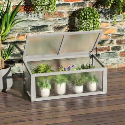 Outsunny Mini Serre Bois Sapin Gris Polycarbonate 90x46x40cm