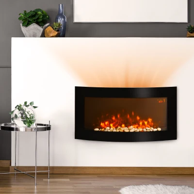HOMCOM Elektrokamin mit Heizung, Wandkamin mit LED Flammeneffekt, 7 Flammenfarben, 1000/2000 W, elektrischer Kamin mit Timer, Einstellbarer Thermostat, Dekokamin mit Fernbedienung, Schwarz, 89,2 cm