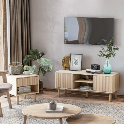 HOMCOM Meuble TV 50 Pouces 2 Portes Coulissantes Bois 115x40x49cm