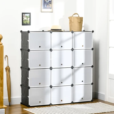 HOMCOM Modulares Regalsystem, Steckregal, zusammensetzbar aus 12 Würfeln 125 x 32 x 125 cm, Kunststoff+Stahl Schwarz