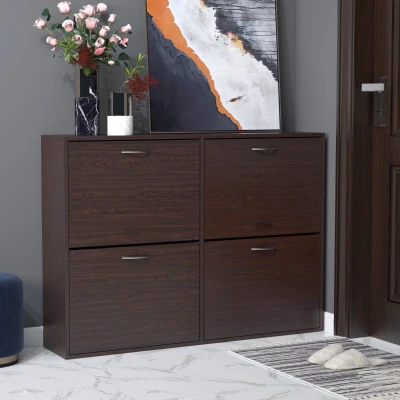 HOMCOM Wooden 4 Drawer Shoe Cabinet Storage Organiser Dark Brown