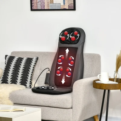 HOMCOM Masajeador de Asiento con Calor Cojín de Asiento de Masaje Shiatsu con Mando a Distancia 45x39x78 cm Negro