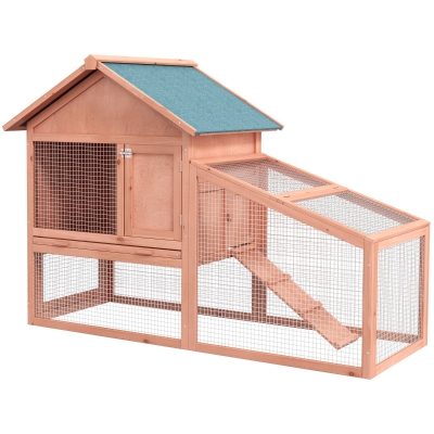 PawHut Kaninchenstall aus Holz auf Zwei Etagen mit Rampe 144x64,5x100 cm Hasenstall mit wasserabweisend Bitumendach Kleintierstall Winterfest für draußen mit mehreren Eingängen herausnehmbar Schublade