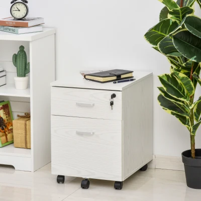 Vinsetto Archivador Móvil para Archivos A4 con Ruedas Gabinete de Archivos Suspendidos con 2 Cajones y Cerradura 40x45x55,6 cm Blanco