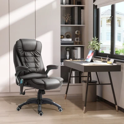 HOMCOM Massagesessel Bürosessel Bürostuhl Chefsessel Gamingsessel 6 Punkt Vibrations Massage mit Wärmefunktion Kunstleder Ledersessel drehbar (Braun)