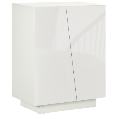 HOMCOM Aparador de Salón Armario Auxiliar con 2 Puertas de Alto Brillo y Estantes Ajustables para Dormitorio 70x40x88 cm Blanco