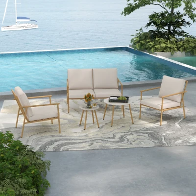 Outsunny Salotto da Giardino con Divano, 2 Poltrone e 2 Tavolini