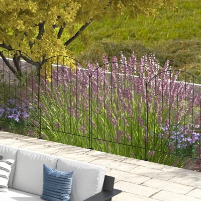 Outsunny Valla Decorativa de Jardín de 4 Paneles 88x110 cm con Diseño de Patrón de Rejilla y Ángulo Ajustable Negro