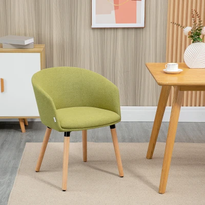 HOMCOM Silla de Comedor Tapizada en Lino Sintético Transpirable con Asiento Acolchado y Patas de Madera 57x56x72cm Verde