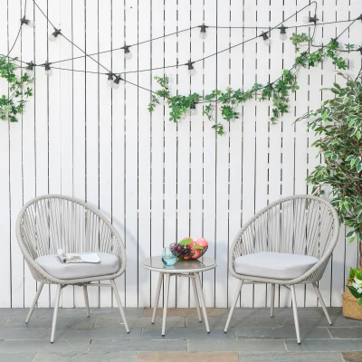 Outsunny Set Tavolino e 2 Sedie da Giardino Rattan Stile Boho