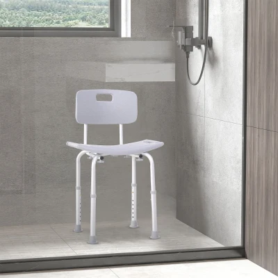 HOMCOM Chaise Douche Ergonomique Réglable Antidérapante Gris