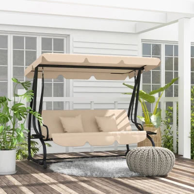 Outsunny Dondolo Letto da Giardino con Tetto Marrone Chiaro