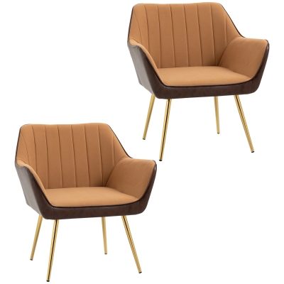 HOMCOM Velvet Armchairs Set of 2 with Steel Legs Light Brown