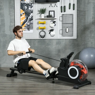 SPORTNOW Wasserrudergerät, klappbar, 6 Widerstände, Display, Handyhalterung, bis 120kg, Metallgestell, Schwarz