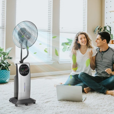 HOMCOM 2-in-1 Ventilator, LED-Display, Timerfunktion, Ø 44,5 x 135H cm, Silber + Schwarz