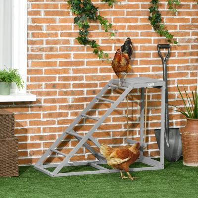 PawHut Wooden Chicken Coop Toy with Swing & Ladder, Grey