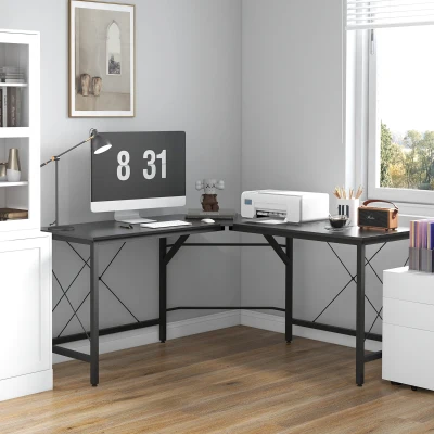 HOMCOM L-Shaped Corner Desk Black 150x150cm Home Office