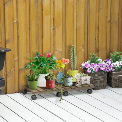 Outsunny Supports Plantes Roulettes Extérieur 2pcs