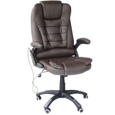 HOMCOM Silla de Oficina y Escritorio Regulable en Altura Reclinable 135° y Función Basculante Con Calefacción y Función Masaje con 5 Programas y 6 Puntos Vibratorios 62x68x111-121cm Hasta 120kg Marrón
