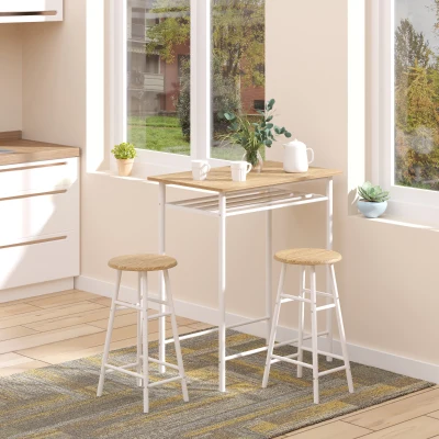 HOMCOM Set bancone bar 80cm x 50cm x 90cm Bianco, quercia