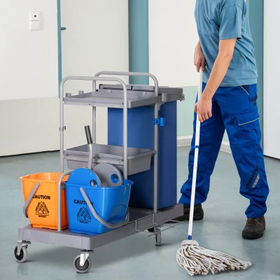 HOMCOM Carrello Pulizie a 3 Ripiani con Sacco e Strizzatore