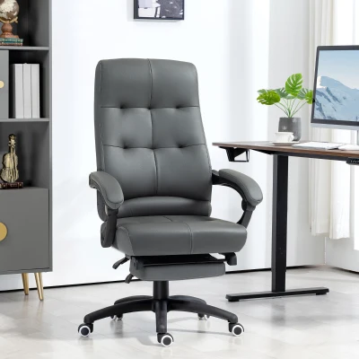 Vinsetto Silla de Escritorio Reclinable Tapizada de PU con Altura Ajustable Reposabrazos Reposapiés 65x65x118-125 cm Gris Oscuro