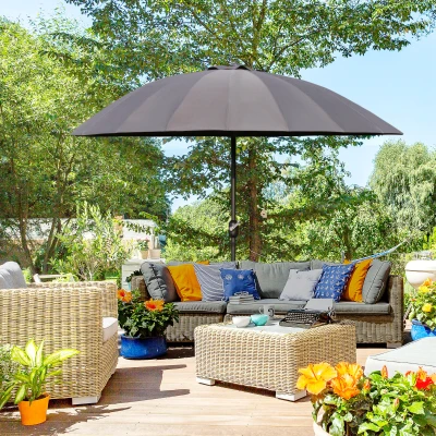 Outsunny Ombrellone da Giardino con Manovella Ø2.5x2.5m Grigio