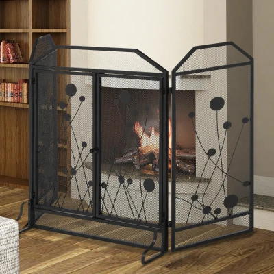 HOMCOM Parascintille per caminetto 125cm x 80cm Nero