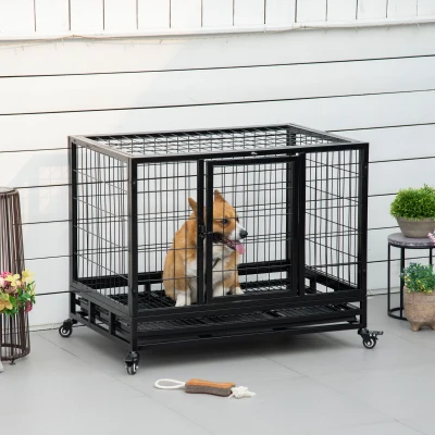 PawHut Gabbia per animali 92cm x 62cm x 75cm Nero