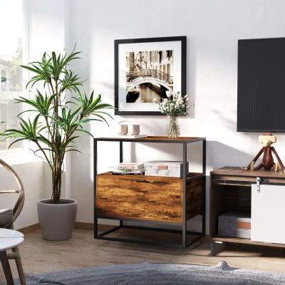 HOMCOM Beistelltisch mit Schublade Betttisch Nachttisch Couchtisch für Büro Wohnzimmer Spanplatte Schwarz+Braun 73 x 45,5 x 76 cm