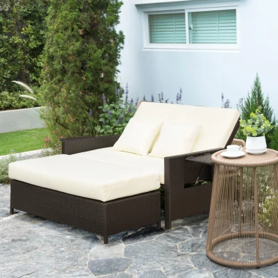 Outsunny Divano da giardino 130cm x 72cm x 93cm Marrone scuro, Bianco crema
