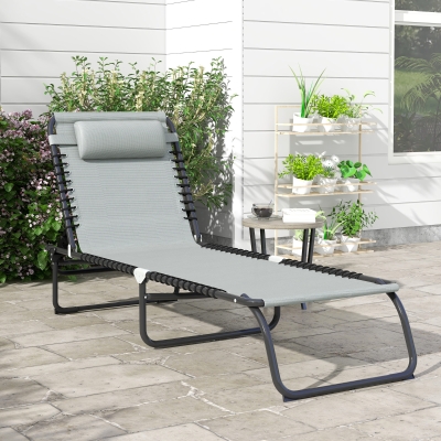 Outsunny Folding Sun Lounger Light Grey with 4 Positions
