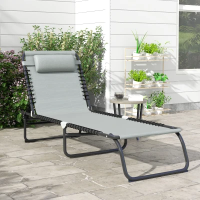 Outsunny Folding Sun Lounger Light Grey with 4 Positions