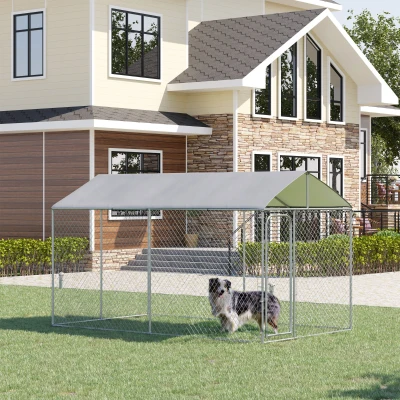 PawHut Kennel per cani 400cm x 230cm x 232cm Argento