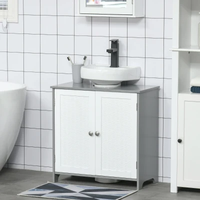 kleankin Meuble Sous Lavabo 2 Portes - 60x30x60cm Gris Blanc