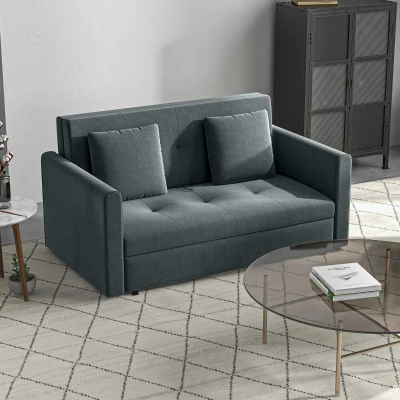 HOMCOM 2-Seater Sofa Bed Modern Fabric Dark Grey