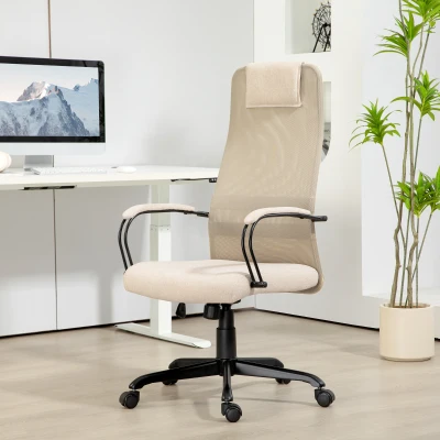 HOMCOM Poltrona da Ufficio Reclinabile Altezza Regolabile Beige