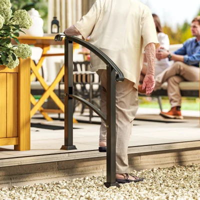 Outsunny Barandilla de Escalera 71 cm con Kit de Instalación Ángulo Ajustable para 1-3 Escalones para Exterior Terraza Negro