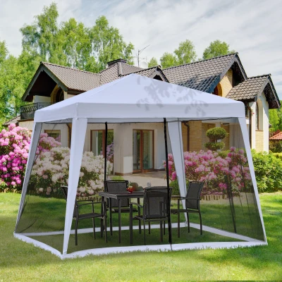 Outsunny Gartenpavillon Pavillon Festzelt Partyzelt wetterfest Zelt mit Moskitonetz Metall + Polyester Grau 3 x 3 m