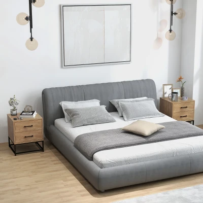 HOMCOM Set 2 Comodini 2 Cassetti Stile Industriale Colore Legno