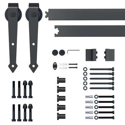 HOMCOM 6.6FT Carbon Steel Sliding Door Kits Barn Hardware Closet Set Antique Style Track System For Single Wooden Door