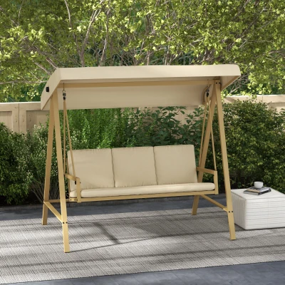 Outsunny 3-Seat Garden Swing Chair Adjustable Canopy Beige