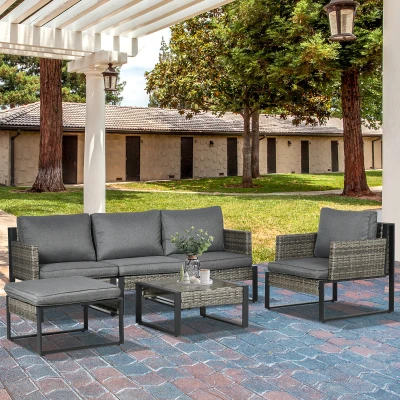 Outsunny Set da Giardino Rattan PE con Poltrone e Tavolino Grigio